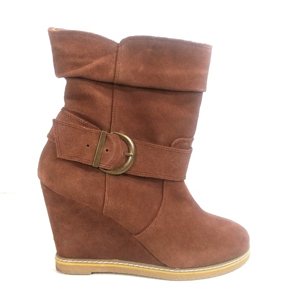 Kelsi Dagger Women Suede Wedges Buckle Boots 9 M - Picture 1 of 8